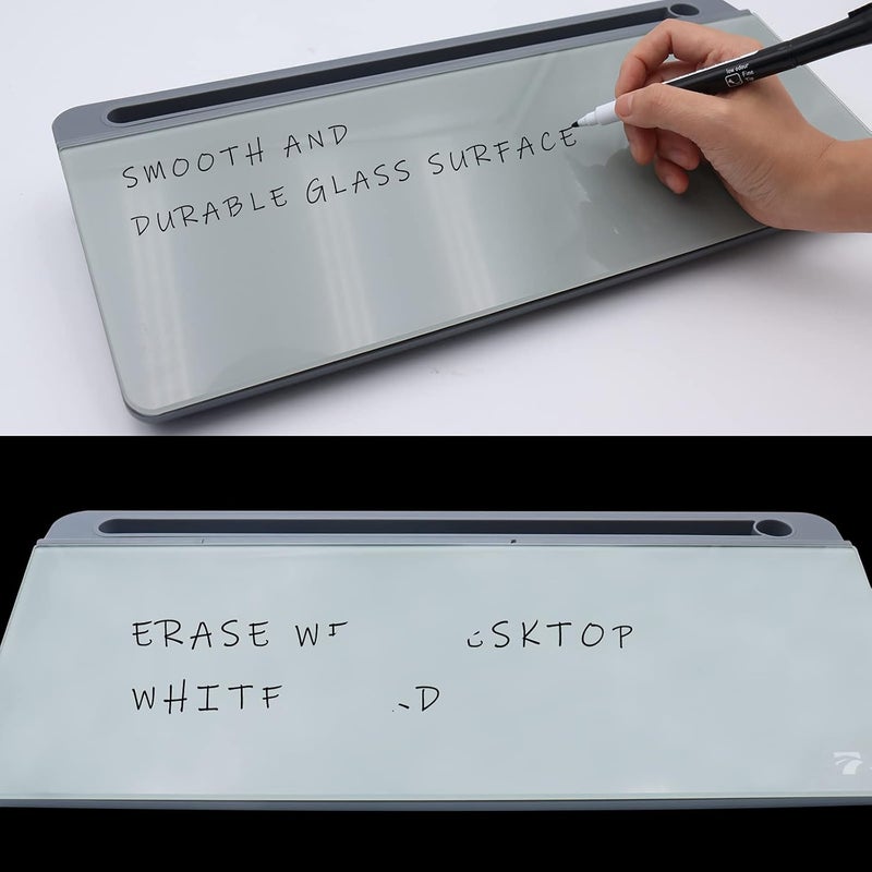 TOWON Small Tilted Desktop Glass Whiteboard, Notepad Computer Keyboard Stand with Dry Erase Board Surface, Desk Organizers with Accessories for Office, Home, School Supplies, Gray, 17 x 6 Inches - Image 3